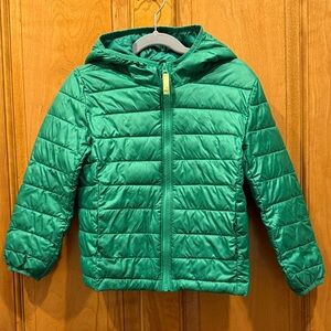 Primary Green Puffer Jacket with Hood